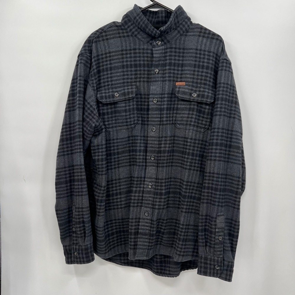 Orvis XXL Flannel Shirt M‎ Grey Black Plaid Long Sleeve Button Down Heavyweight